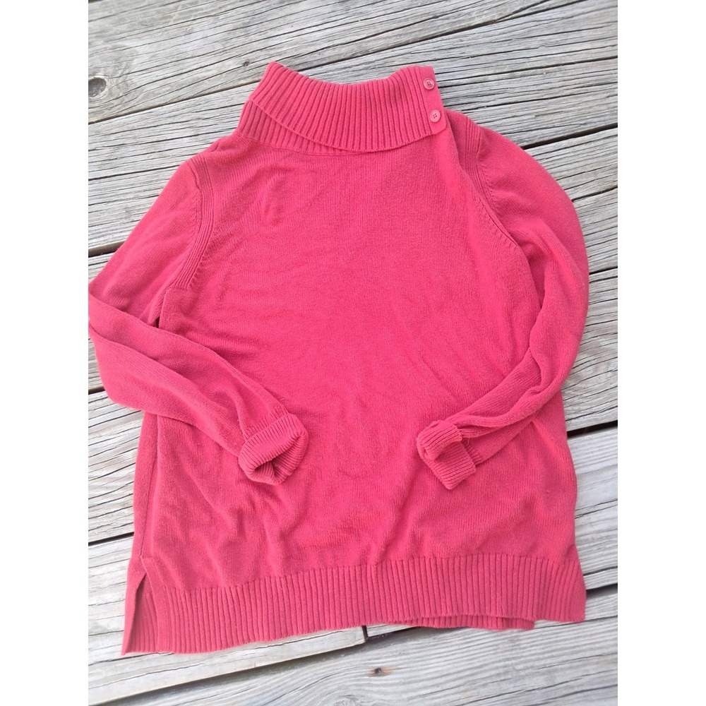 Talbots Petite Red Cowl Neck Ribbed Knit Sweater L 5a
